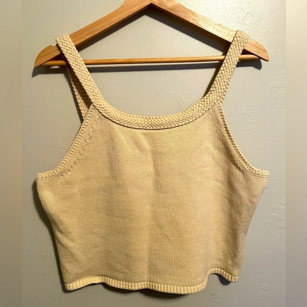 Joie Cotton Knit Cropped Tank Cream/Tan Neutrals City Boho Cottagecore XL NWOT